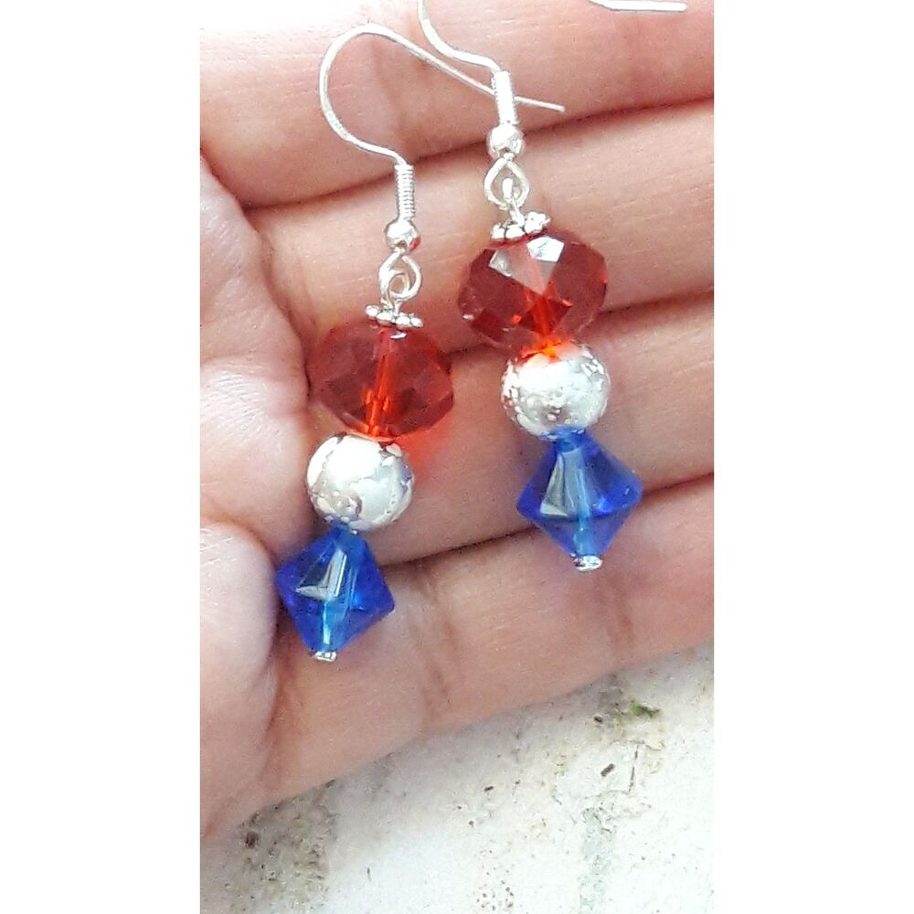 Red Glass Silver Hooks Hidden Meaning earrings Glitchy Glam ,Neo Deco   418■